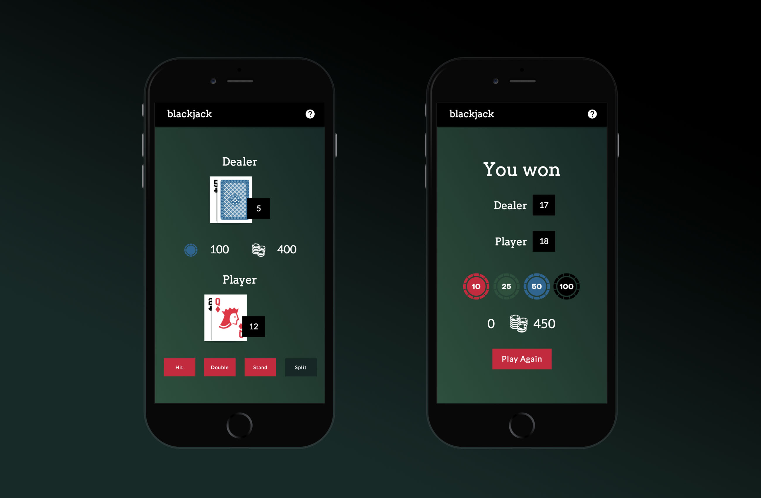 Blackjack mobile screens