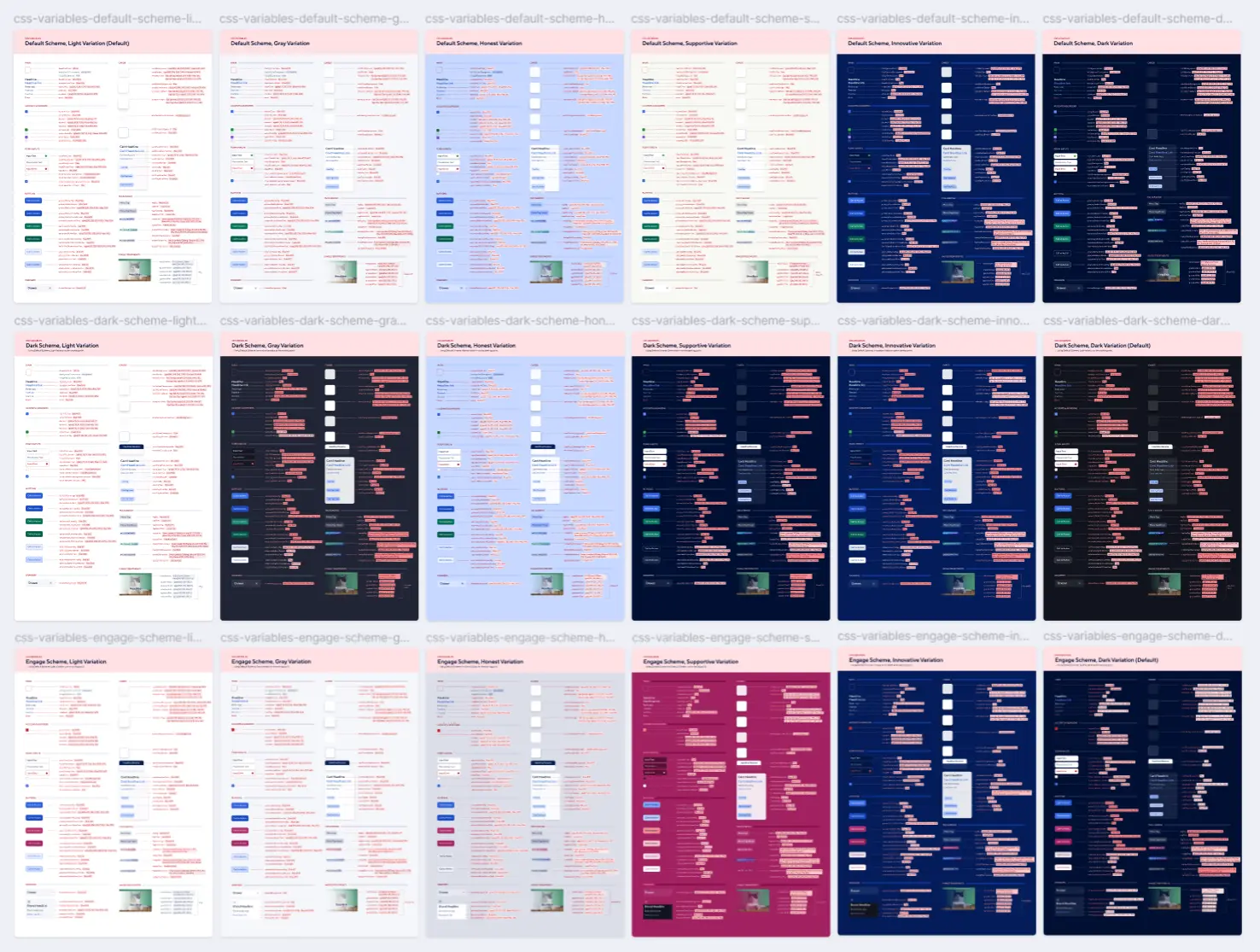 Grid of 18 different color variations in Figma