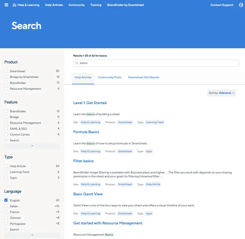 Old Help Center search UI