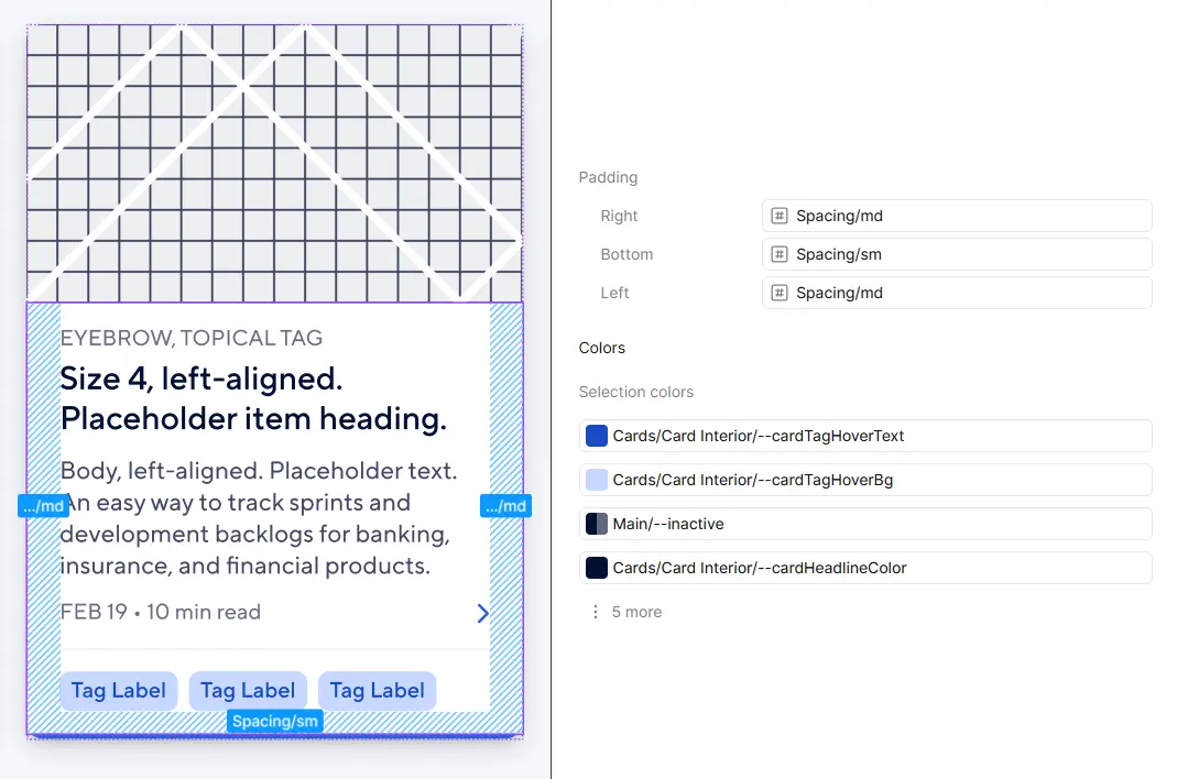 Figma redlines showing variable names mapped to tile